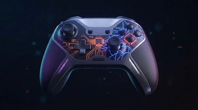 Manette de jeu futuriste avec éclairage LED.