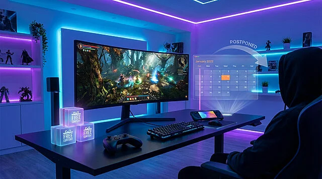 Salle de jeux avec écran et éclairage LED.