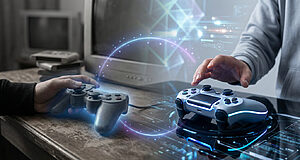 Deux personnes utilisant des manettes de jeu vidéo
