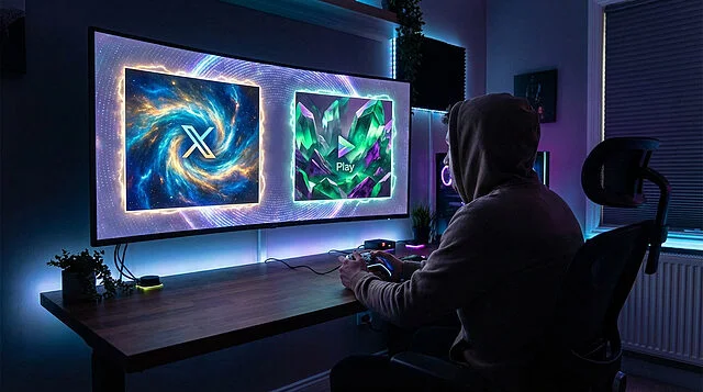 gamingowa niespodzianka nowe gry odblokowane Gamer jouant devant écran ultra-large lumineux