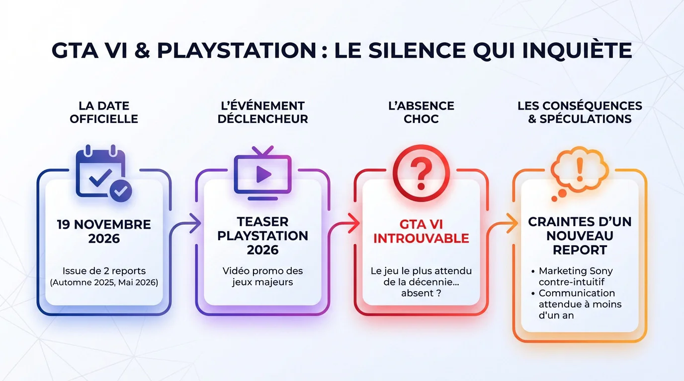 Absence de GTA 6 dans le teaser PlayStation 2026 suscitant des inquiétudes sur la date de sortie