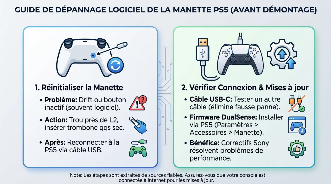 Guide de dépannage logiciel manette PS5 avant démontage