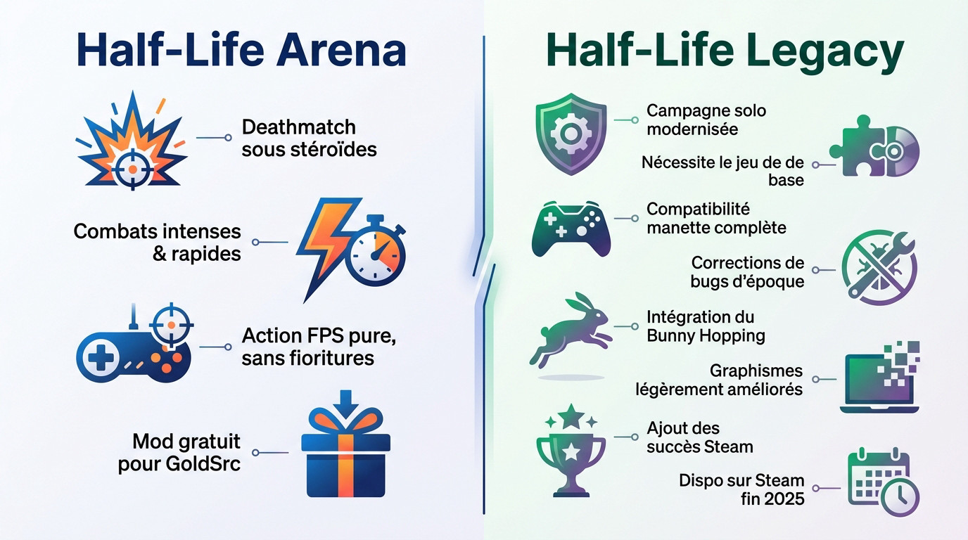 Comparaison entre les mods Half-Life Arena et Half-Life Legacy disponibles gratuitement sur Steam
