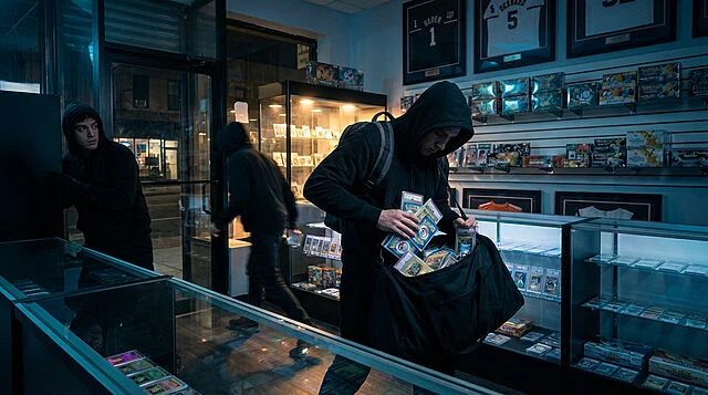 Vol de cartes dans un magasin de collection.