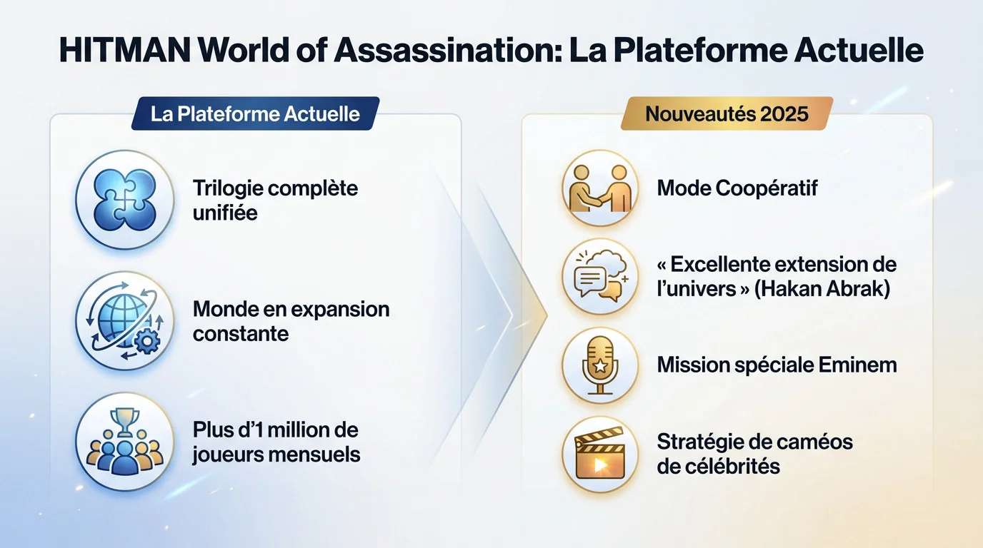 Agent 47 dans Hitman World of Assassination avec les nouveautés prévues pour 2025