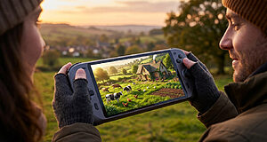 Personne jouant à un jeu vidéo de ferme.