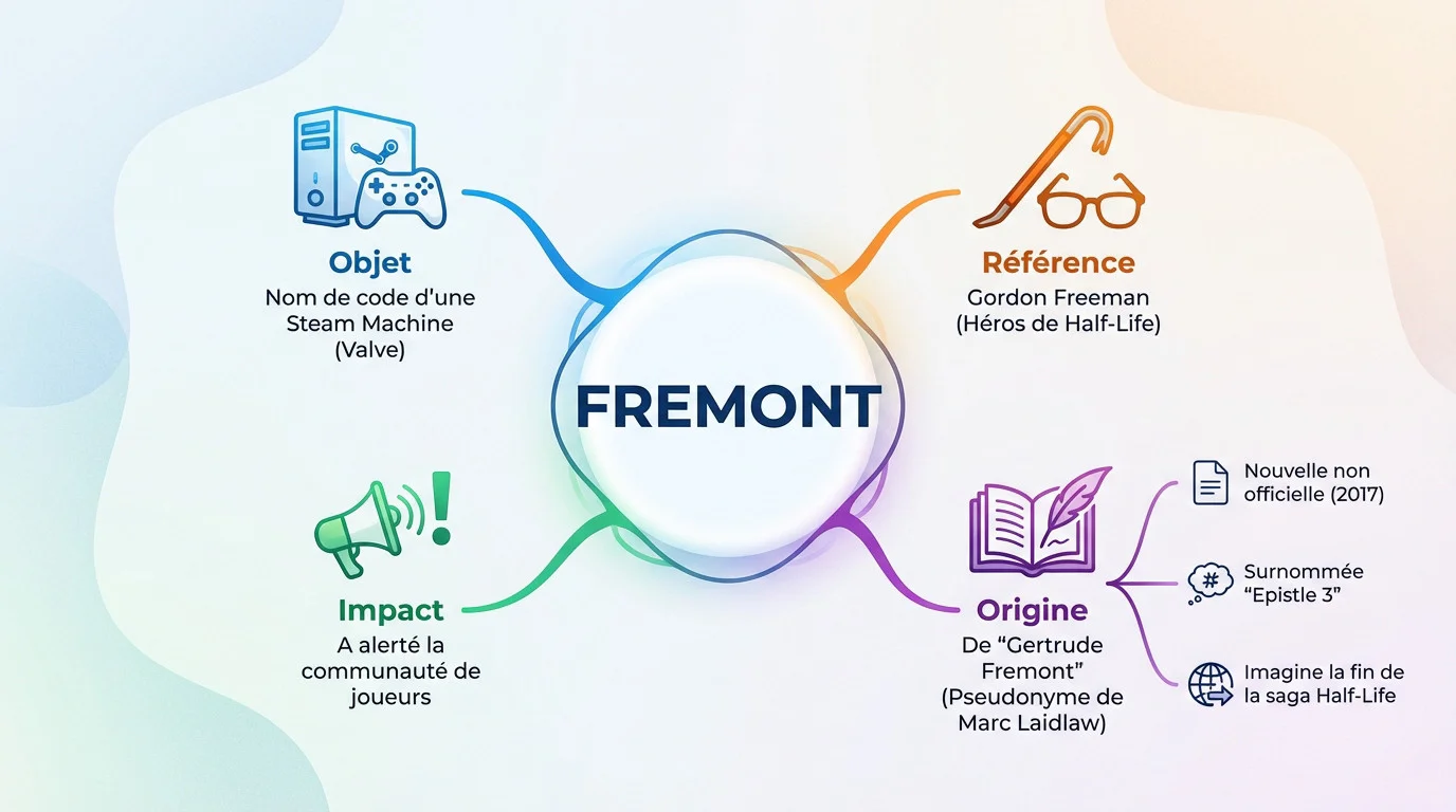 Infographie expliquant le lien entre le nom de code Fremont de la Steam Machine et Gordon Freeman