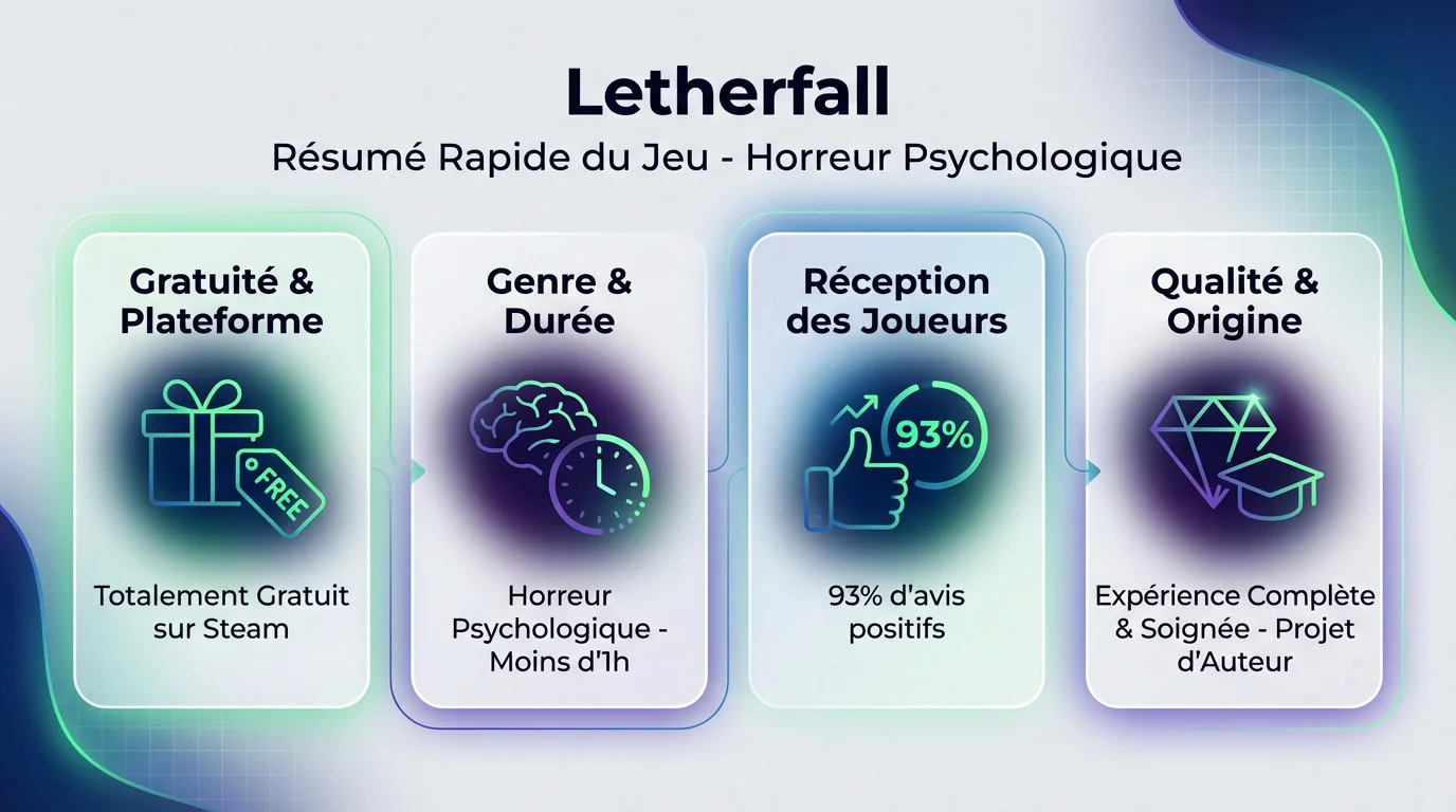 Infographie résumant les points clés du jeu d'horreur gratuit Letherfall