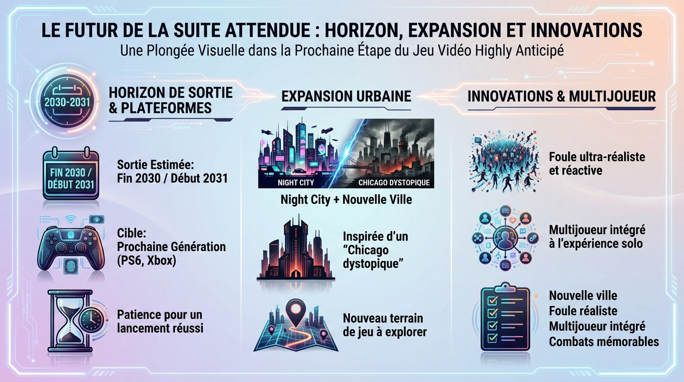 Concept art sombre illustrant l'ambiance futuriste attendue pour la suite de Cyberpunk 2077