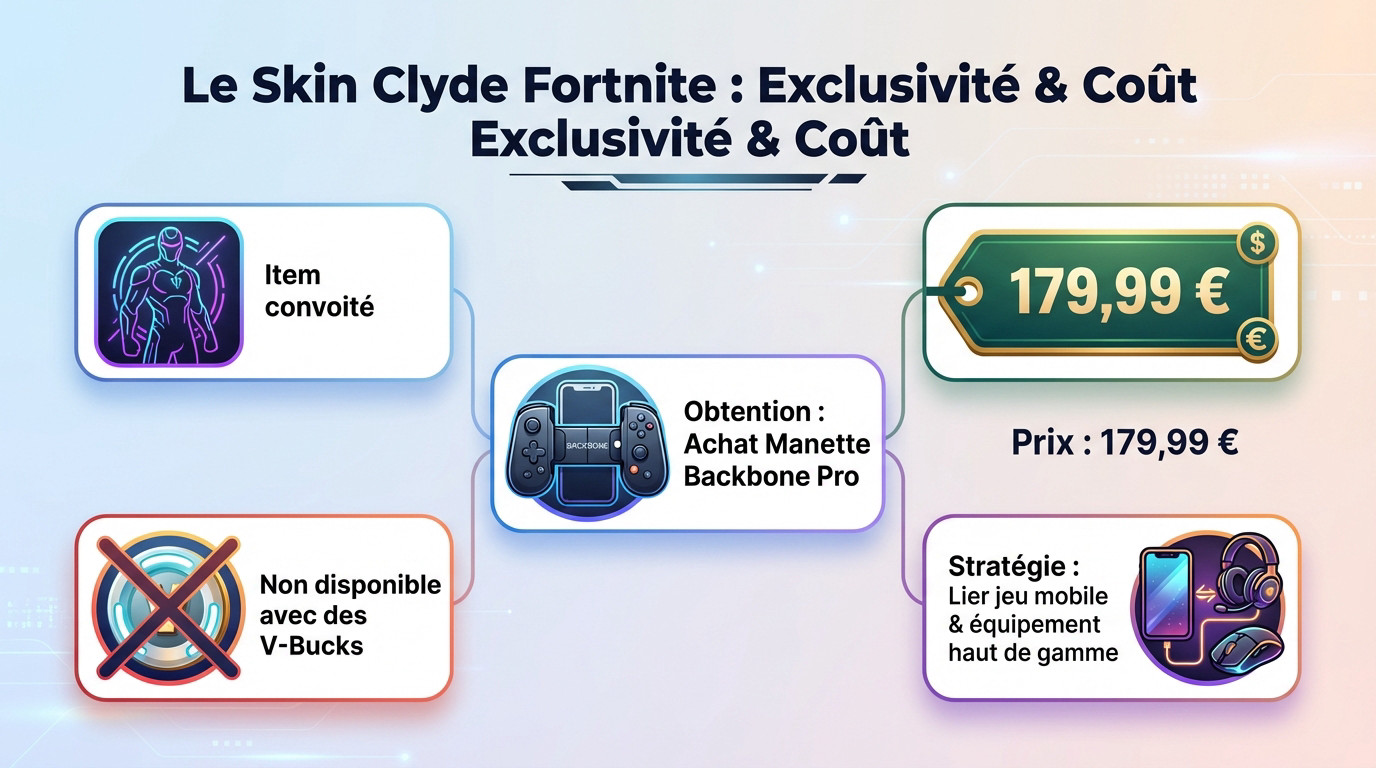 Skin Clyde Fortnite exclusivité et coût manette Backbone Pro