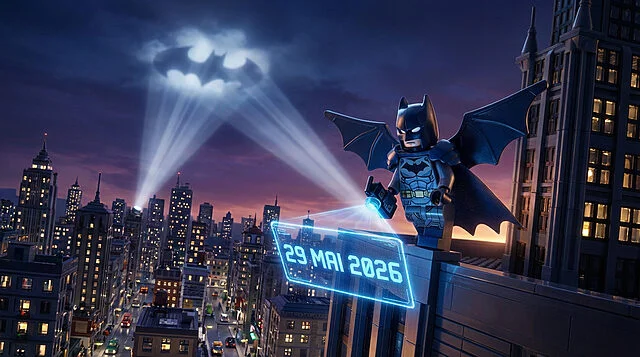 lego batman new adventure awaits 29 may 2026 Lego Batman surplombe la ville, date 29 mai 2026.