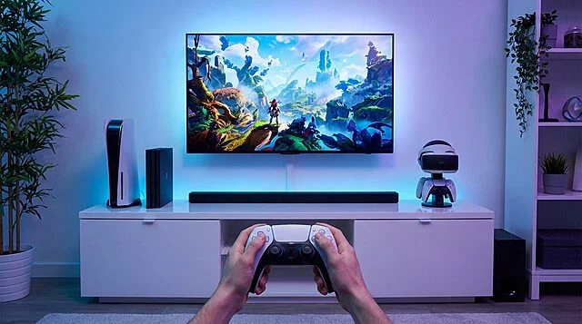 featured image from wisewand Salon moderne avec console et télévision, ambiance gaming.