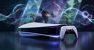 Console de jeu moderne avec manette futuriste.