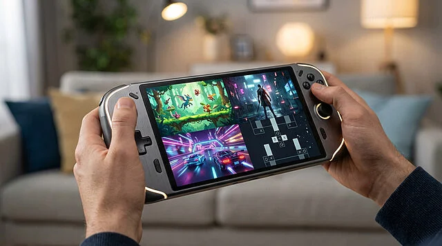 next gen handheld console immersive gaming Console portable affichant divers jeux vidéo