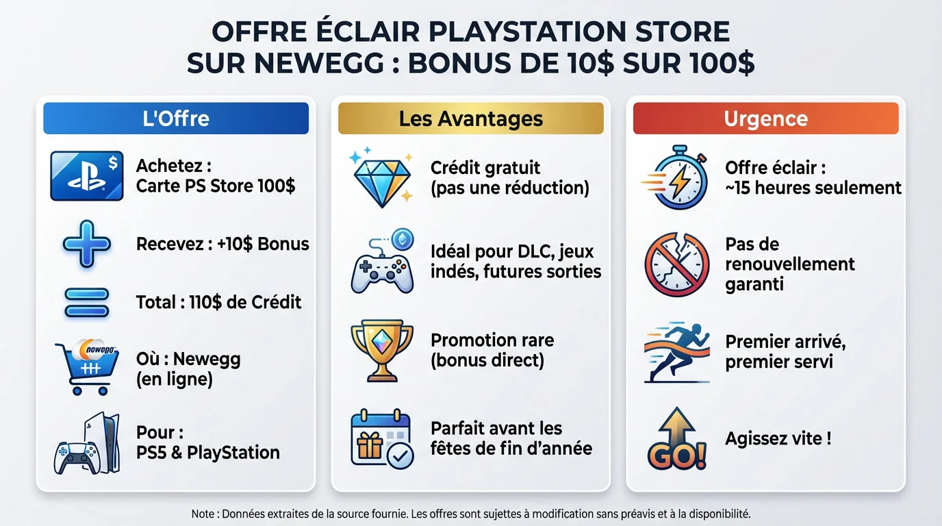 Offre promotionnelle carte cadeau PlayStation Store Newegg bonus 10 dollars