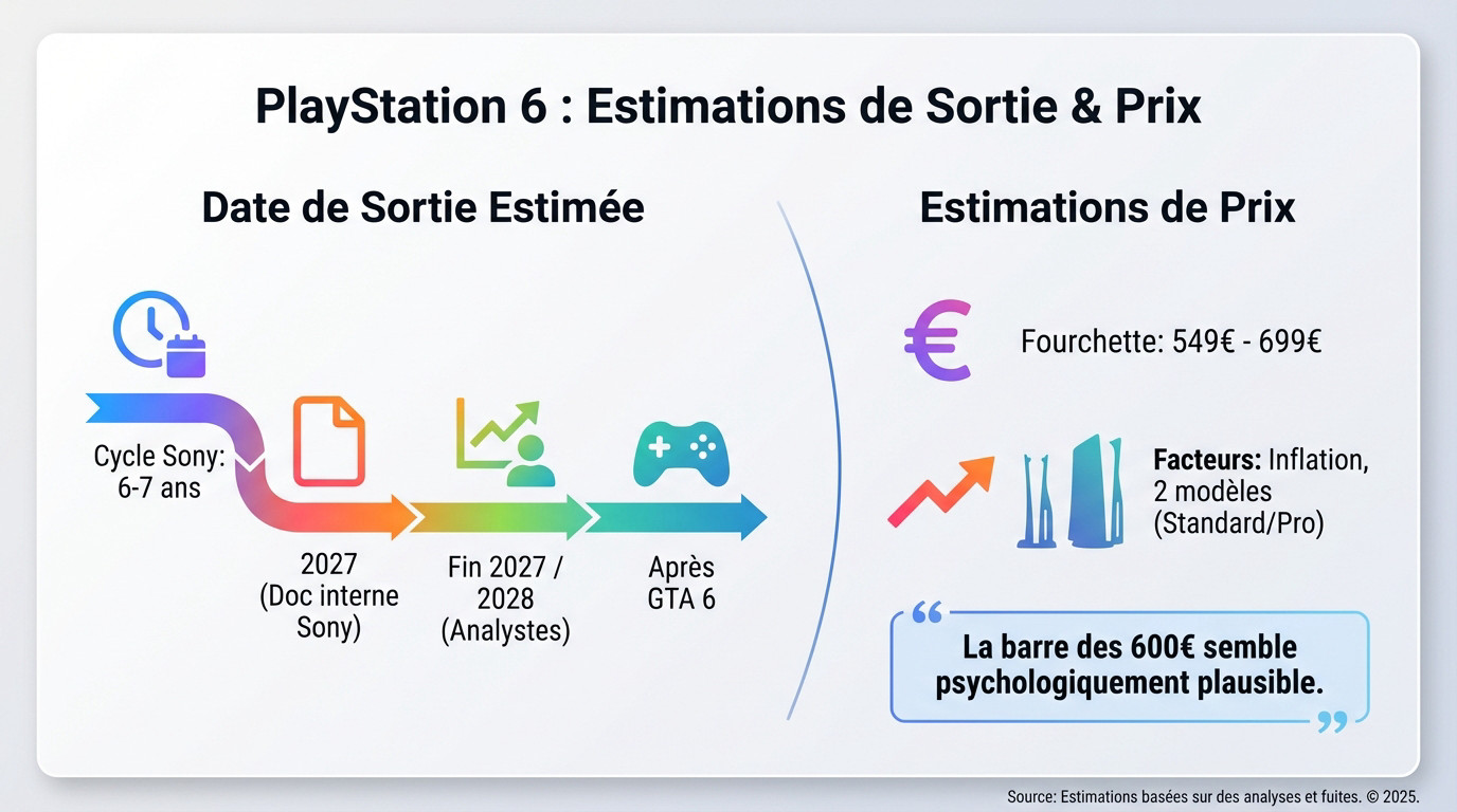 Graphique des estimations de sortie et de prix pour la PlayStation 6
