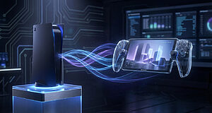 Console de jeu moderne avec manette high-tech.