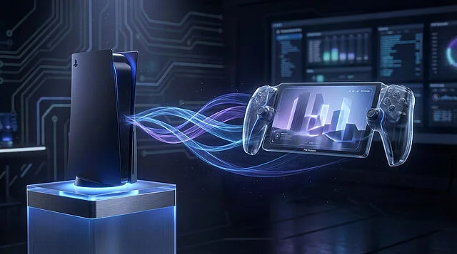 Console et contrôleur futuristes connectés.