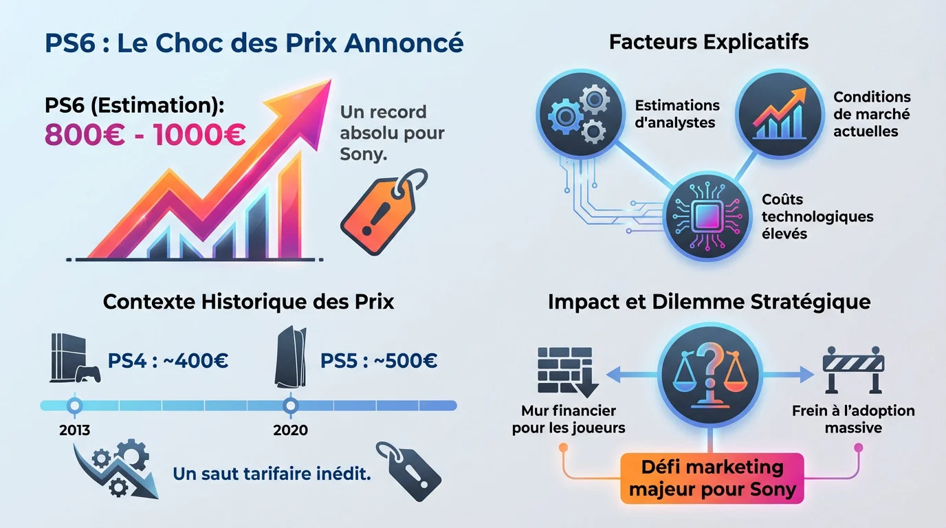 Graphique illustrant l'estimation du prix de lancement de la PS6 et l'impact des coûts de composants