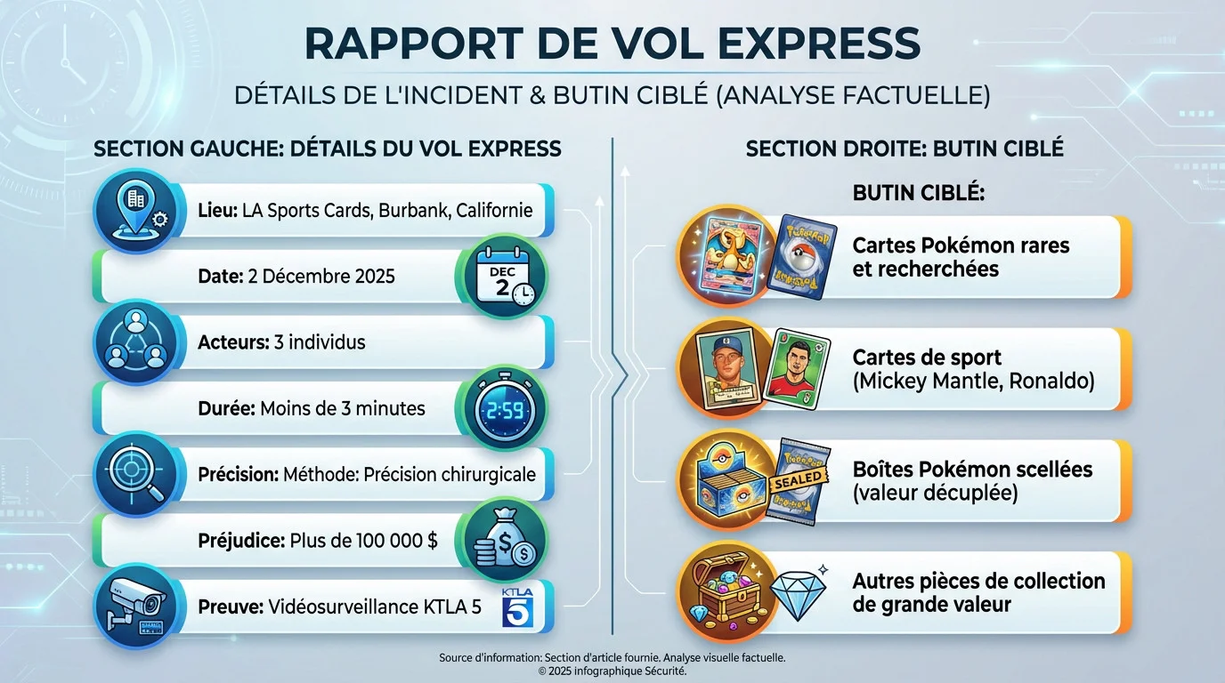Scène du cambriolage express à la boutique de cartes de collection de Burbank