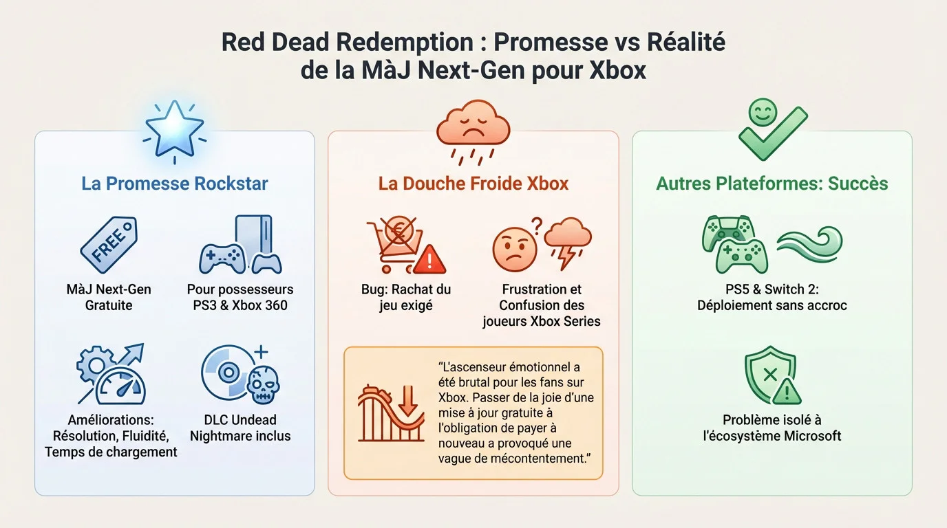 Comparaison entre la promesse de mise à jour gratuite de Red Dead Redemption et le bug du store Xbox