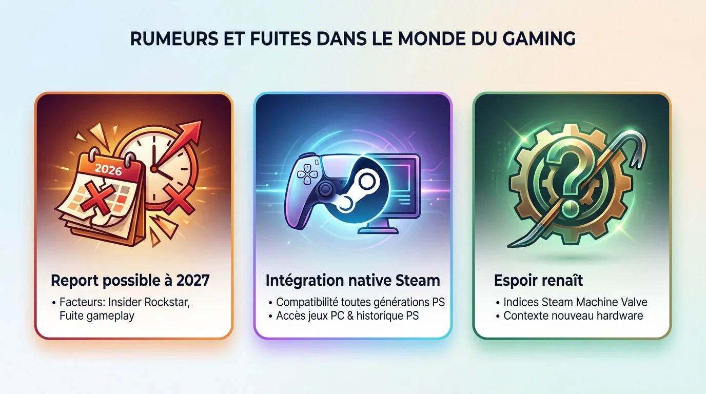 Illustration des rumeurs gaming actuelles : GTA 6, PS6 et Half-Life 3