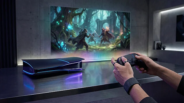sleek console dynamic screen the future of gaming Jouer à un jeu vidéo sur console moderne