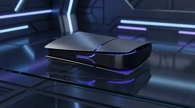 sleek next gen console concept with ambient glow