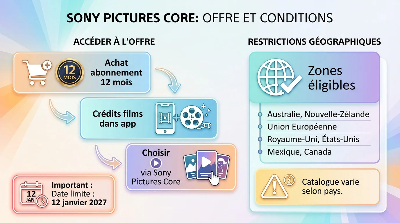 Interface Sony Pictures Core affichant les crédits films offerts avec l'abonnement PlayStation Plus