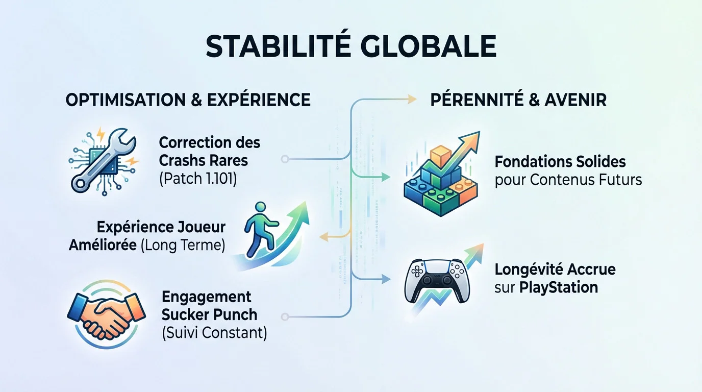 Atsu dans Ghost of Yotei illustrant la stabilité technique du jeu sur PS5