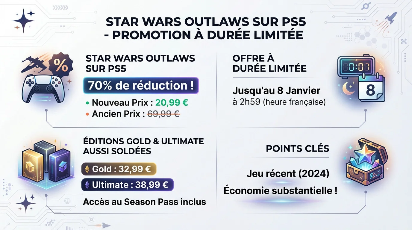 Promotion Star Wars Outlaws PS5 réduction 70% offre limitée PlayStation Store