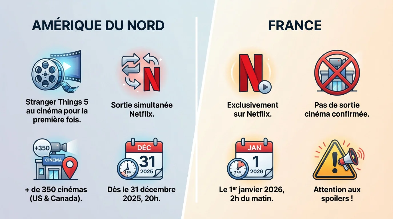 Comparaison diffusion Stranger Things saison 5 cinéma et Netflix