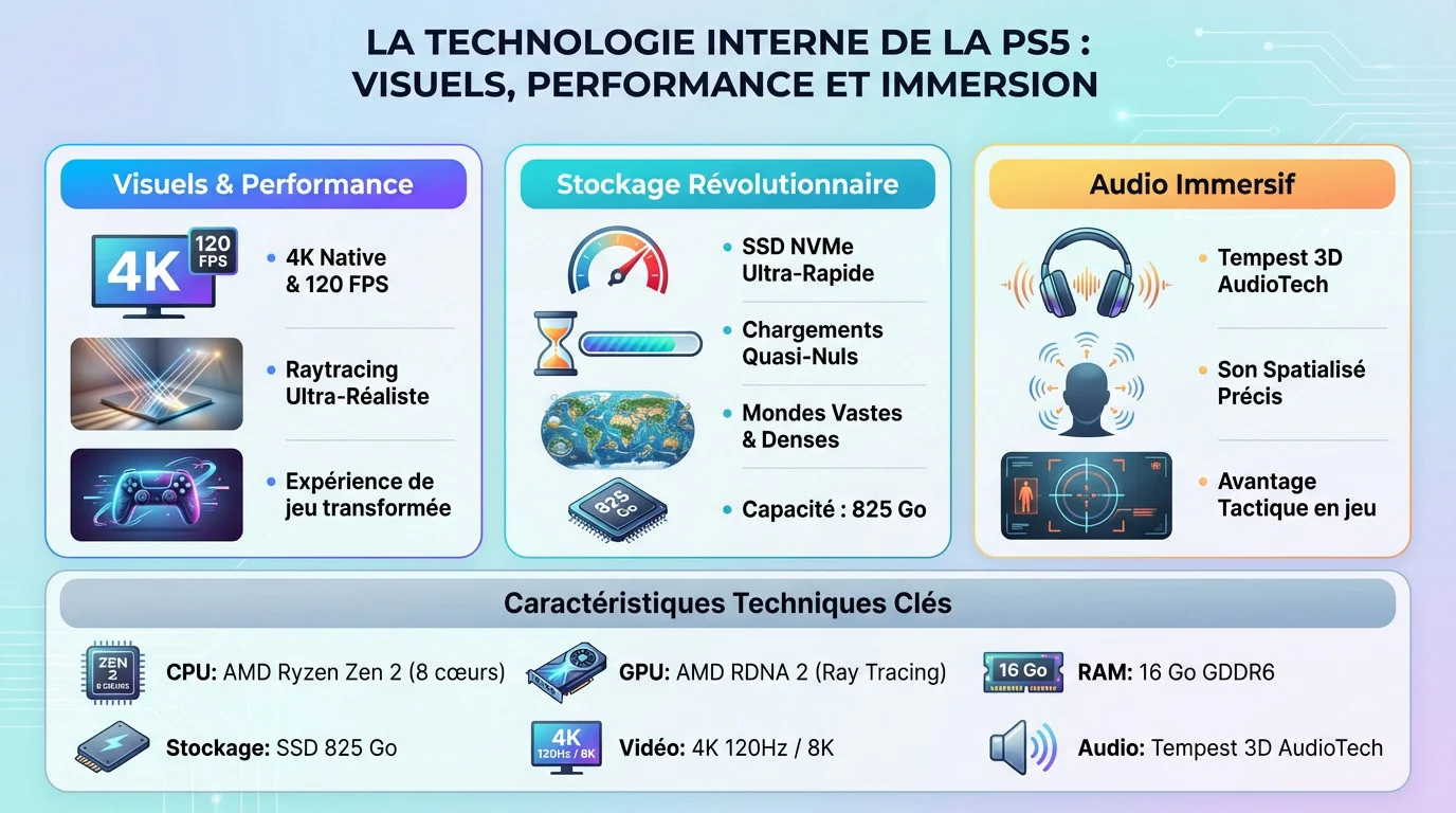 Vue éclatée des composants internes de la PlayStation 5 montrant le processeur et le système de refroidissement