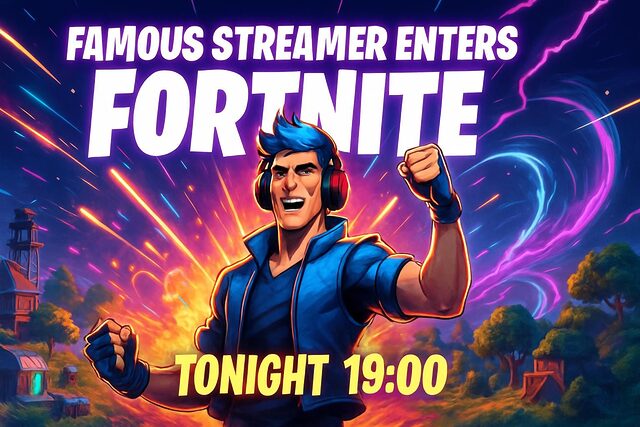 un célèbre streamer américain fait son entrée spectaculaire dans fortnite ce soir à 19h ne manquez pas l'entrée spectaculaire d'un célèbre streamer américain dans fortnite ce soir à 19h. rejoignez l'événement en direct pour des moments uniques et plein d'action !