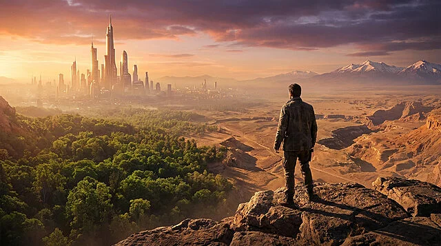 featured image from wisewand Personne regarde ville futuriste au coucher du soleil.