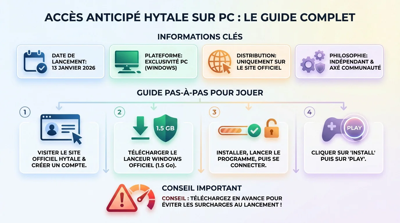 Interface de lancement du jeu Hytale en accès anticipé sur PC avec le bouton Play visible