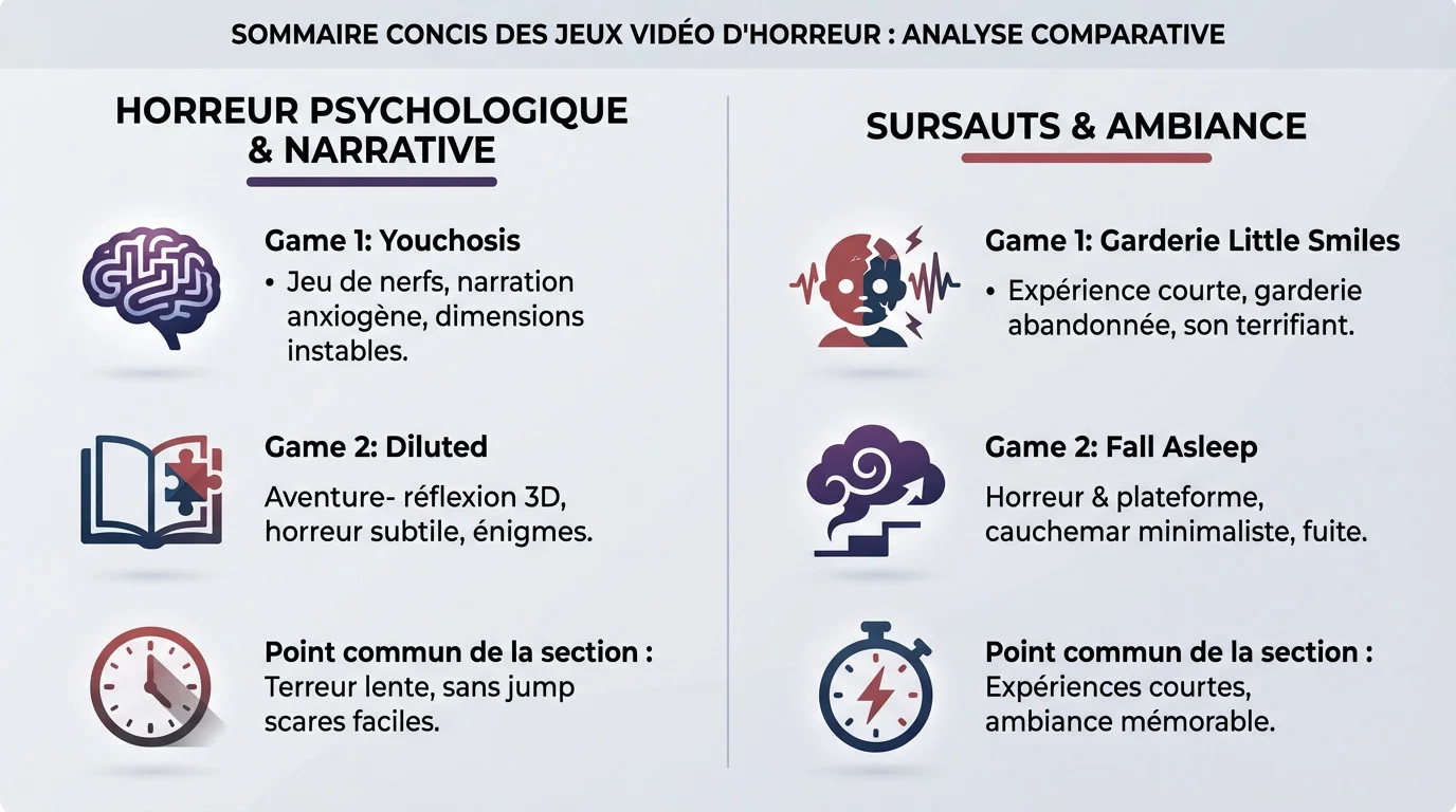 Analyse comparative de l'ambiance visuelle sombre des jeux d'horreur Youchosis et Diluted