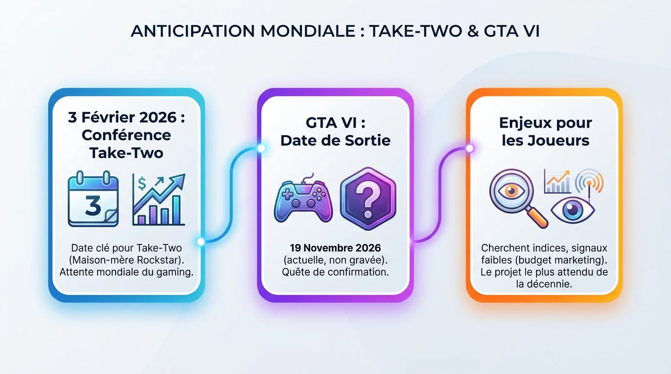 Foule en attente devant le logo Take-Two et GTA VI lors d'une conférence