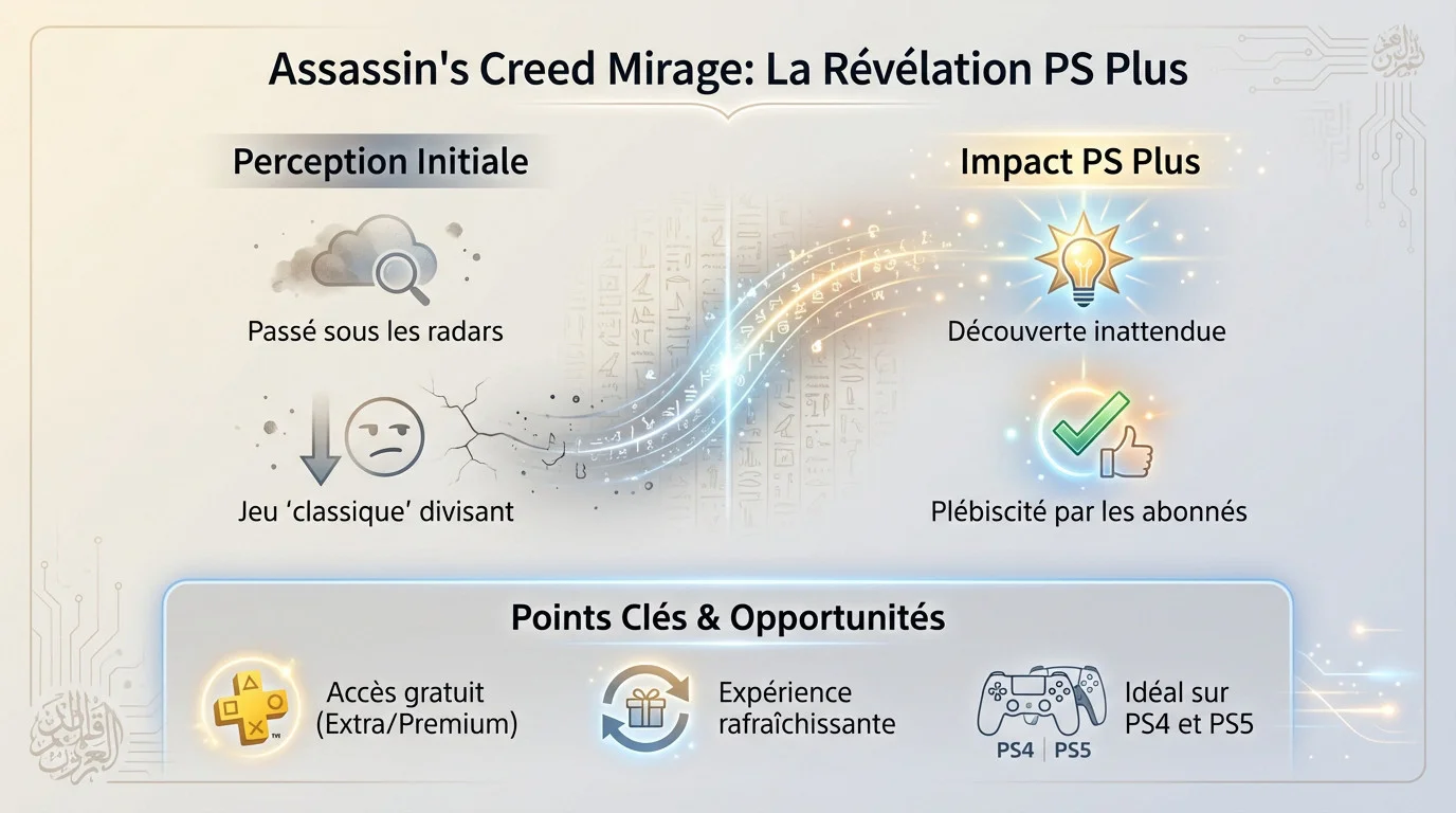 Basim observant Bagdad dans Assassin's Creed Mirage, disponible sur le PS Plus