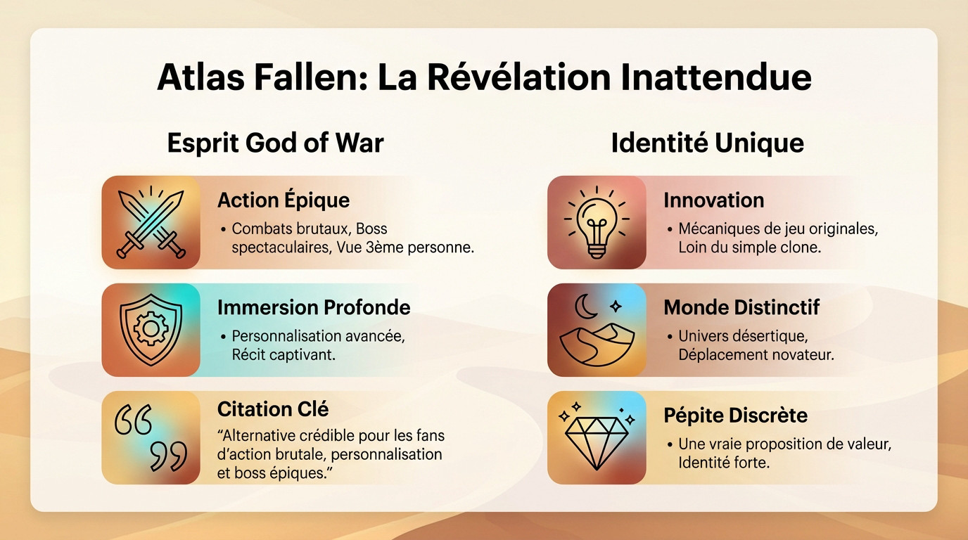 Combat spectaculaire contre un boss dans le désert d'Atlas Fallen