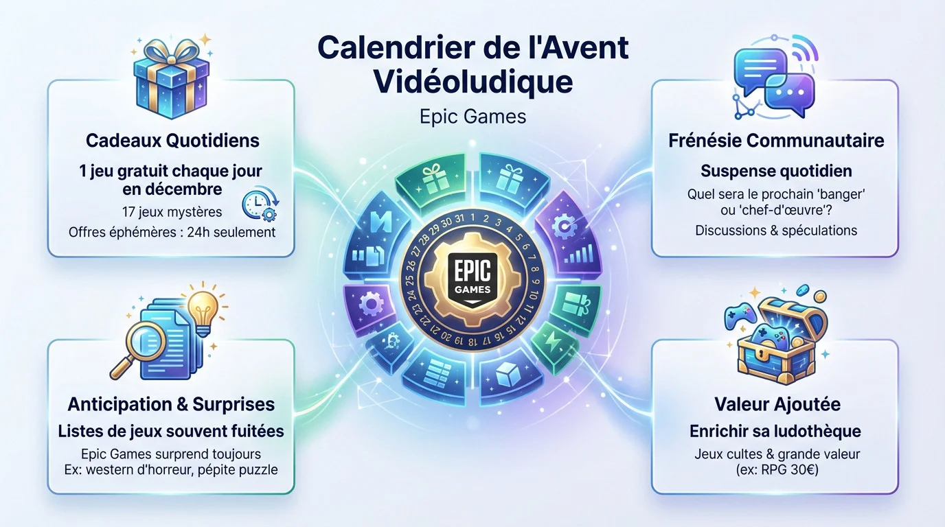Calendrier de l'avent jeux vidéo Epic Games Store avec cadeaux mystères