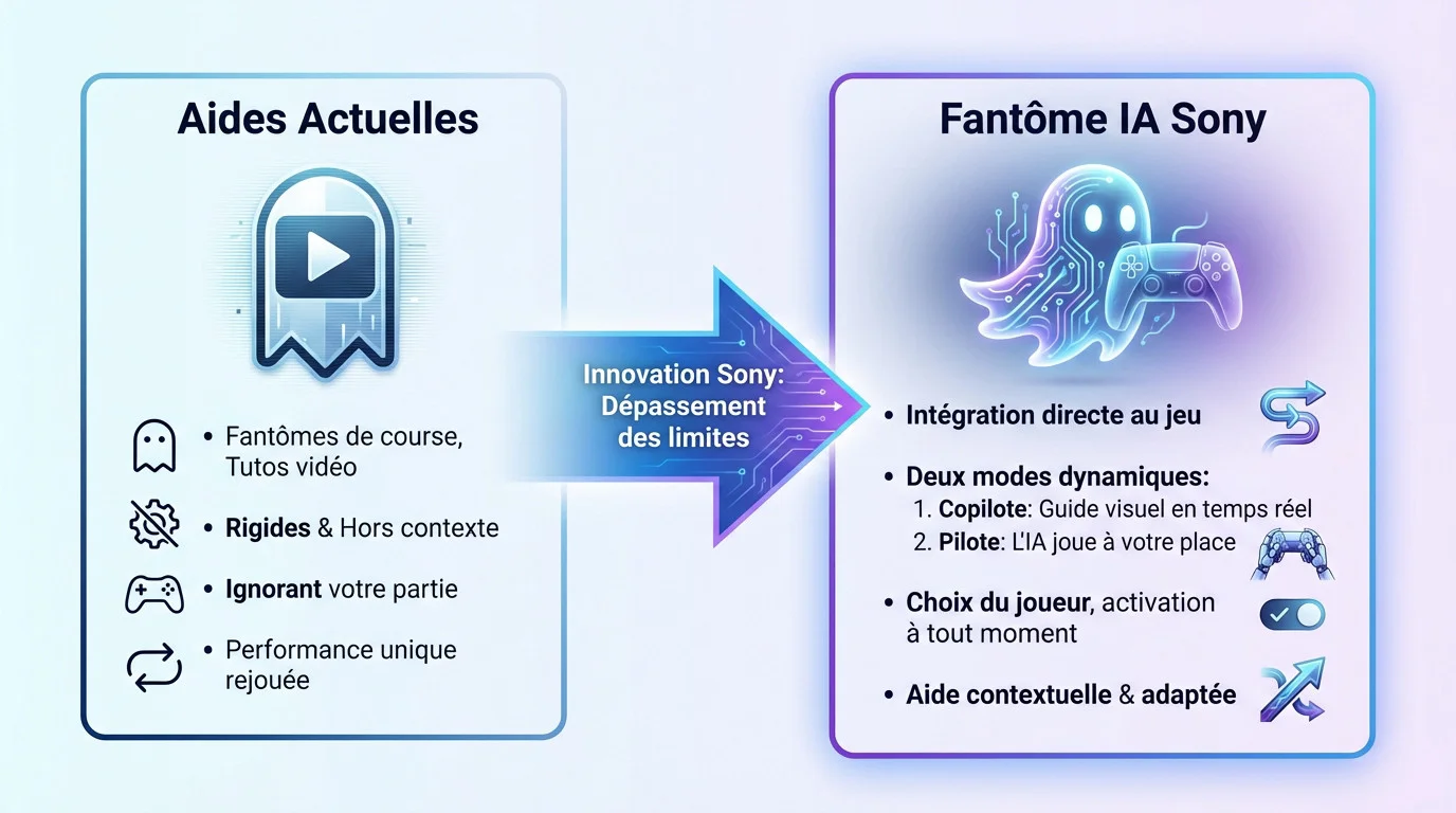 Comparaison entre les aides de jeu actuelles et le nouveau brevet de fantôme IA de Sony
