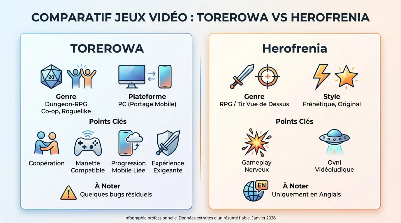 Comparatif visuel entre le dungeon-RPG Torerowa et le shooter Herofrenia