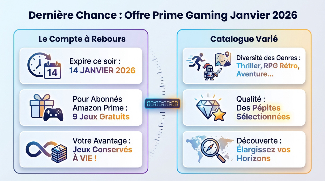 Dernière chance pour récupérer les jeux gratuits Prime Gaming de janvier 2026 avant expiration