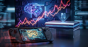 Console et écran futuristes avec graphique cérébral