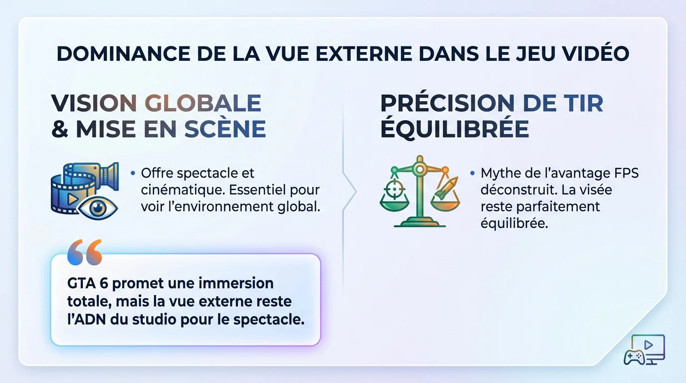 Comparaison entre vue FPS et TPS montrant la préférence des joueurs pour l'action globale
