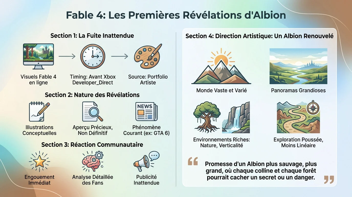 Concept art de Fable 4 montrant un paysage vaste d'Albion et une héroïne de dos