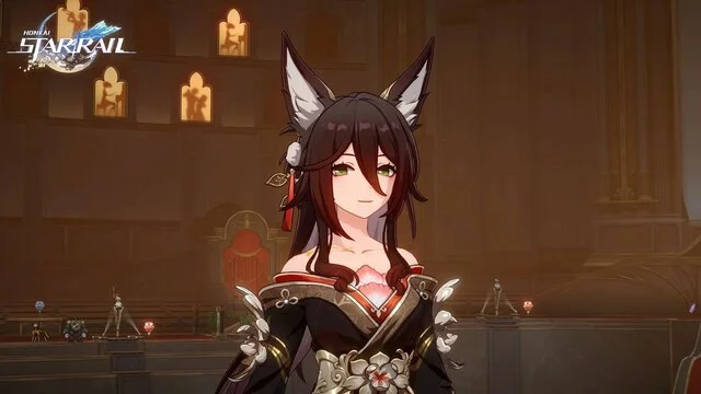 fugue e1 ou s1 sur honkai star rail : ne Personnage de jeu vidéo avec oreilles de renard.
