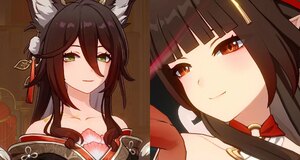 Personnages animés avec cheveux foncés et oreilles animales.