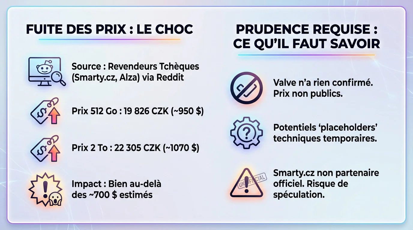 Graphique montrant la hausse potentielle du prix de la Steam Machine suite à la fuite tchèque